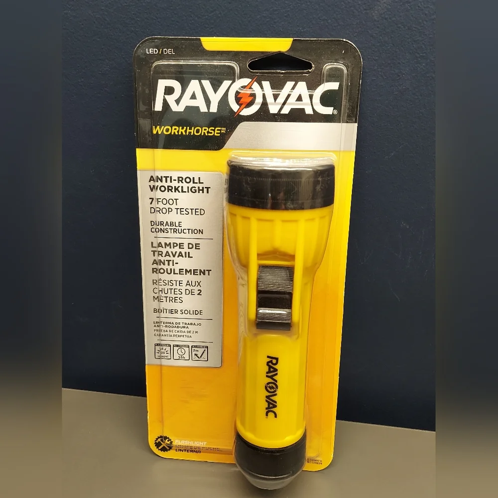 Rayovac Workhorse Flashlight LED Lamp With Batteries 2 D Cell Battery Anti Roll